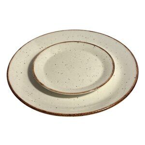 J & G Meakin Lifestyle Plate Set Speckled White & Brown Edge 9 3/4 And 6 1/4"